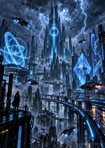 Futuristische stadt blau - a4,